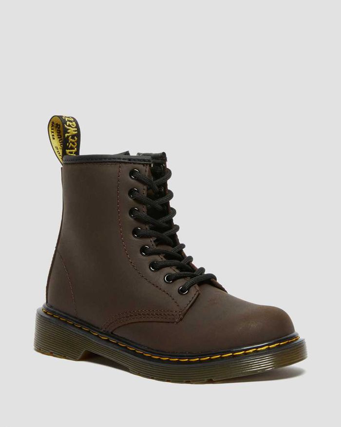 Dr Martens Kids Junior 1460 Faux Fur Lined Lace Up Boots Dark Brown - 20571OJZC